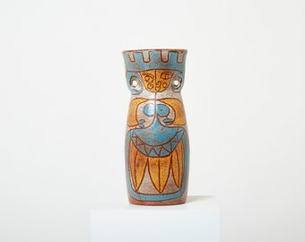 Rare Mid Century Large French Accolay ceramic totem vase 1950s