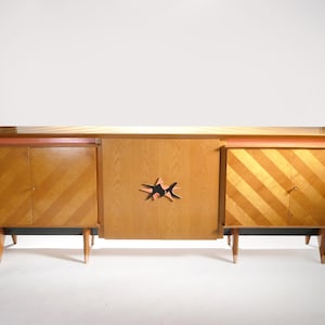 French Mid-century Large modernist oak sideboard Royer style 1950s