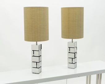 Pair of Mid-century Curtis Jere chrome lamps 1970s