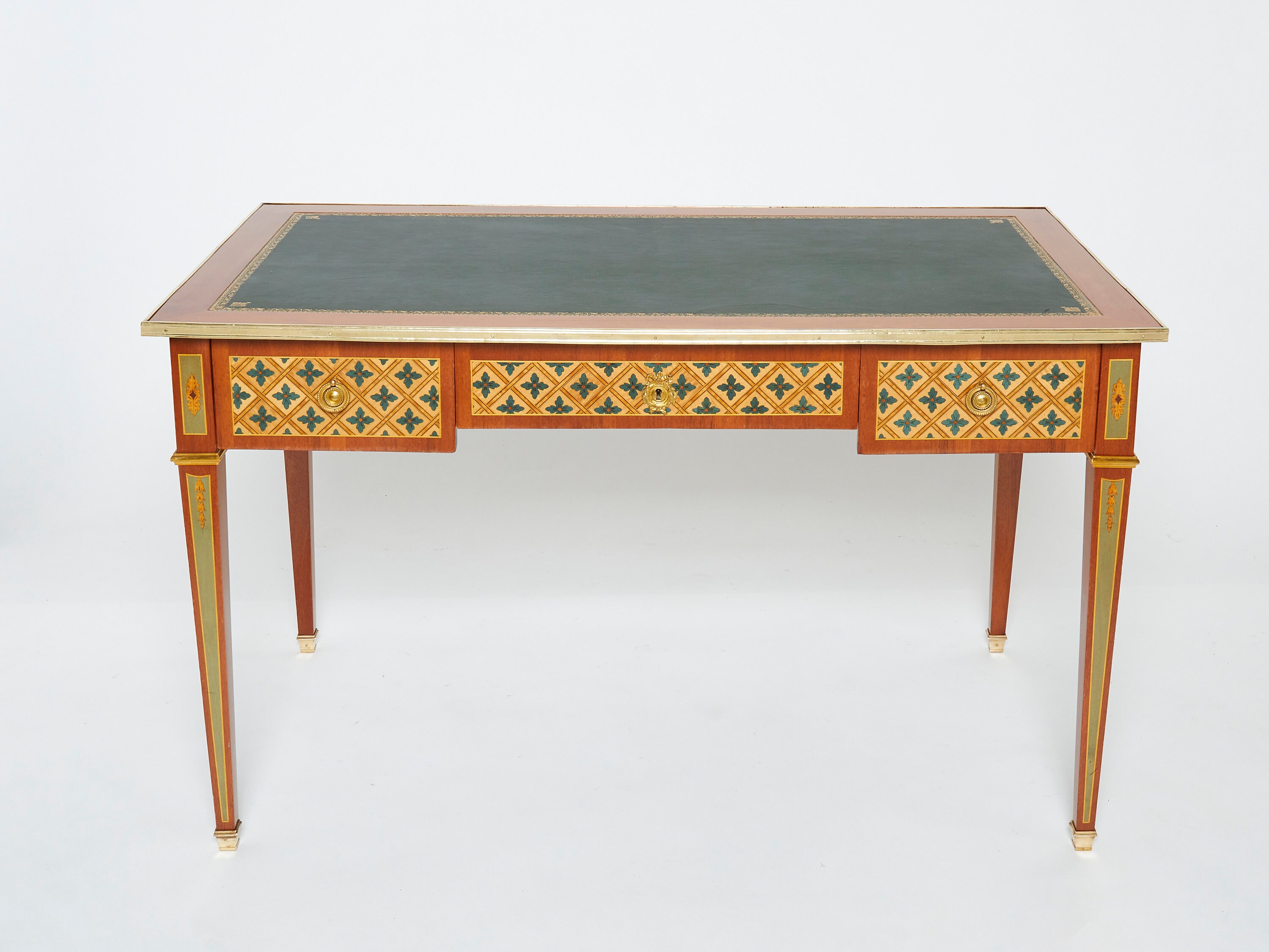 French Louis Xvi Neoclassical Desk Mahogany Colored Marquetry 1970S