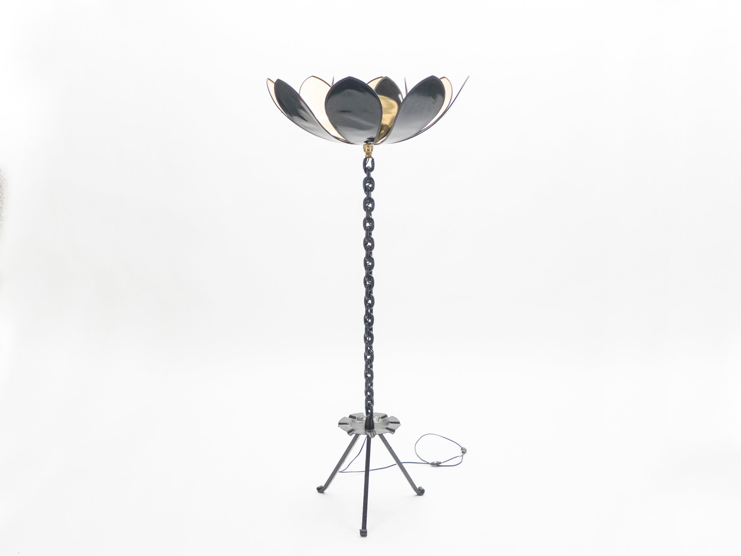 Signed Jacques Vidal French Mid Century Iron Gold Floor Lamp 1967