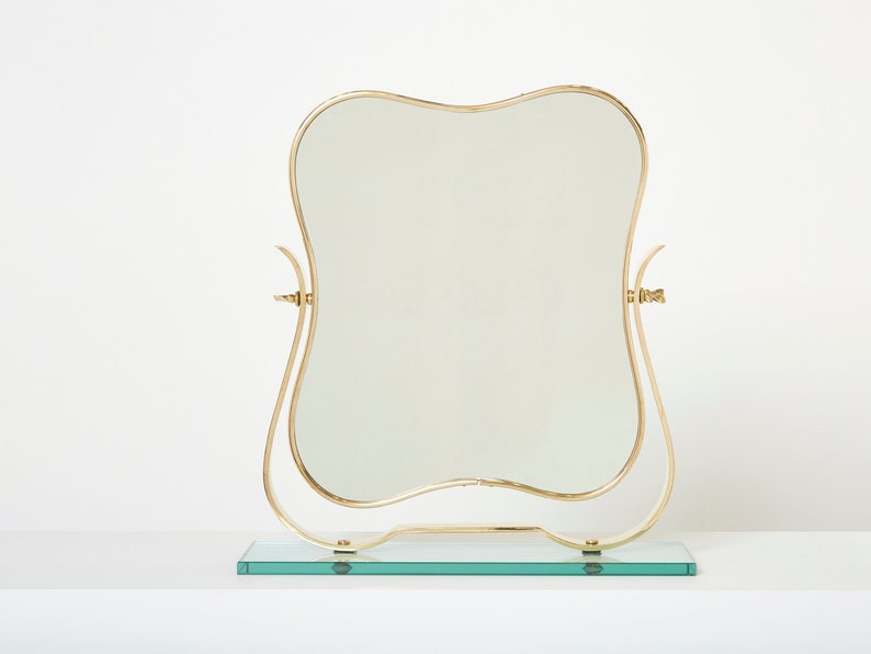 Gio Ponti for fontana Arte brass Murano glass table vanity mirror 1950s image 1