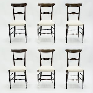 Rare set of six Campanino Chiavari walnut chairs by Fratelli Levaggi 1950