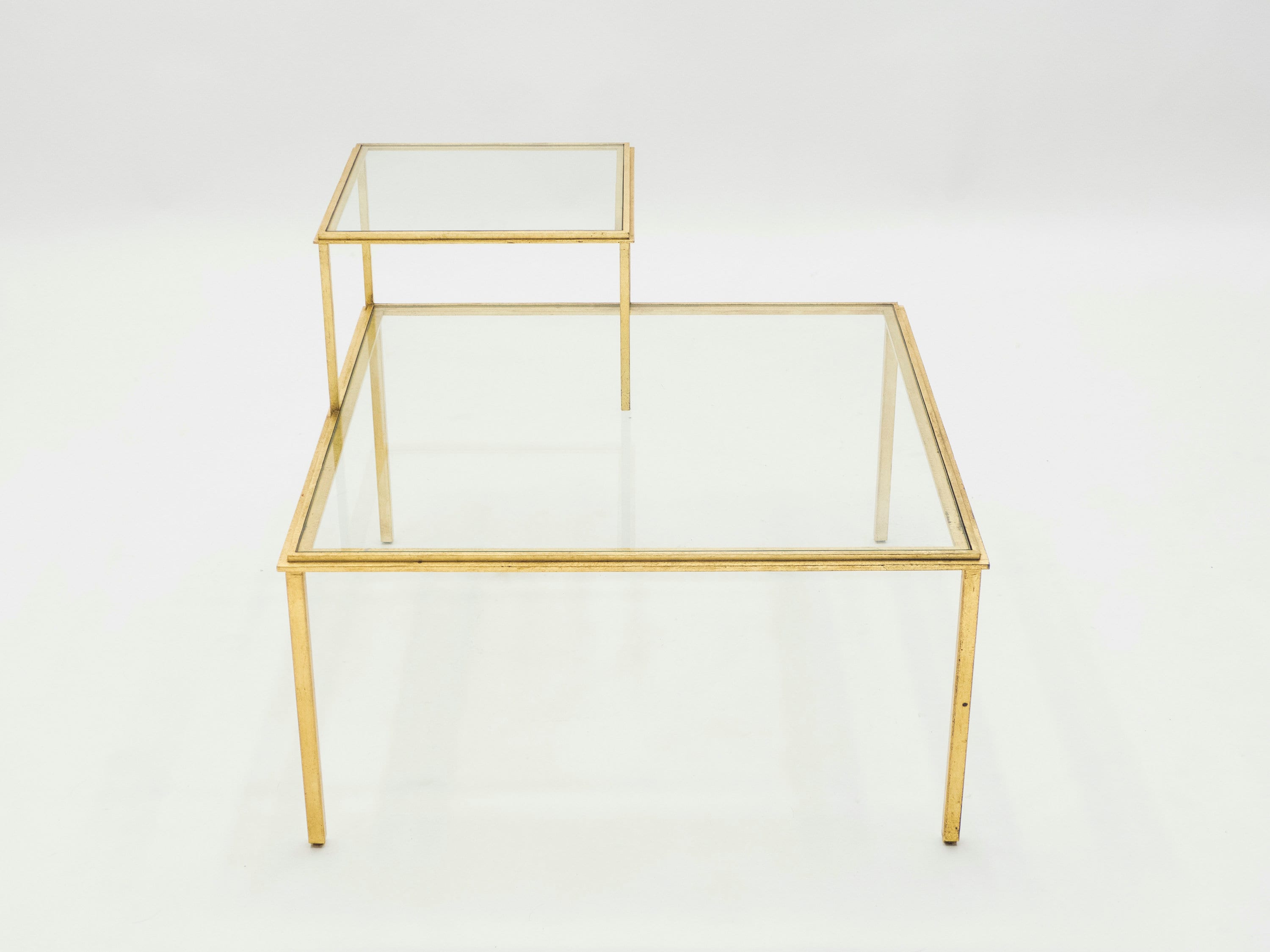 Roger Thibier Gilt Wrought Iron Glass Coffee End Table 1960S