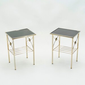 French gilded metal and black opaline glass end tables 1960s