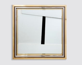 Romeo Rega for Metalarte Large Brass chrome square mirror 1970s