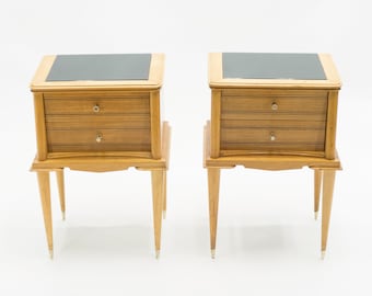 French sycamore Night Stands 2 drawers Attr. Suzanne Guiguichon 1950s