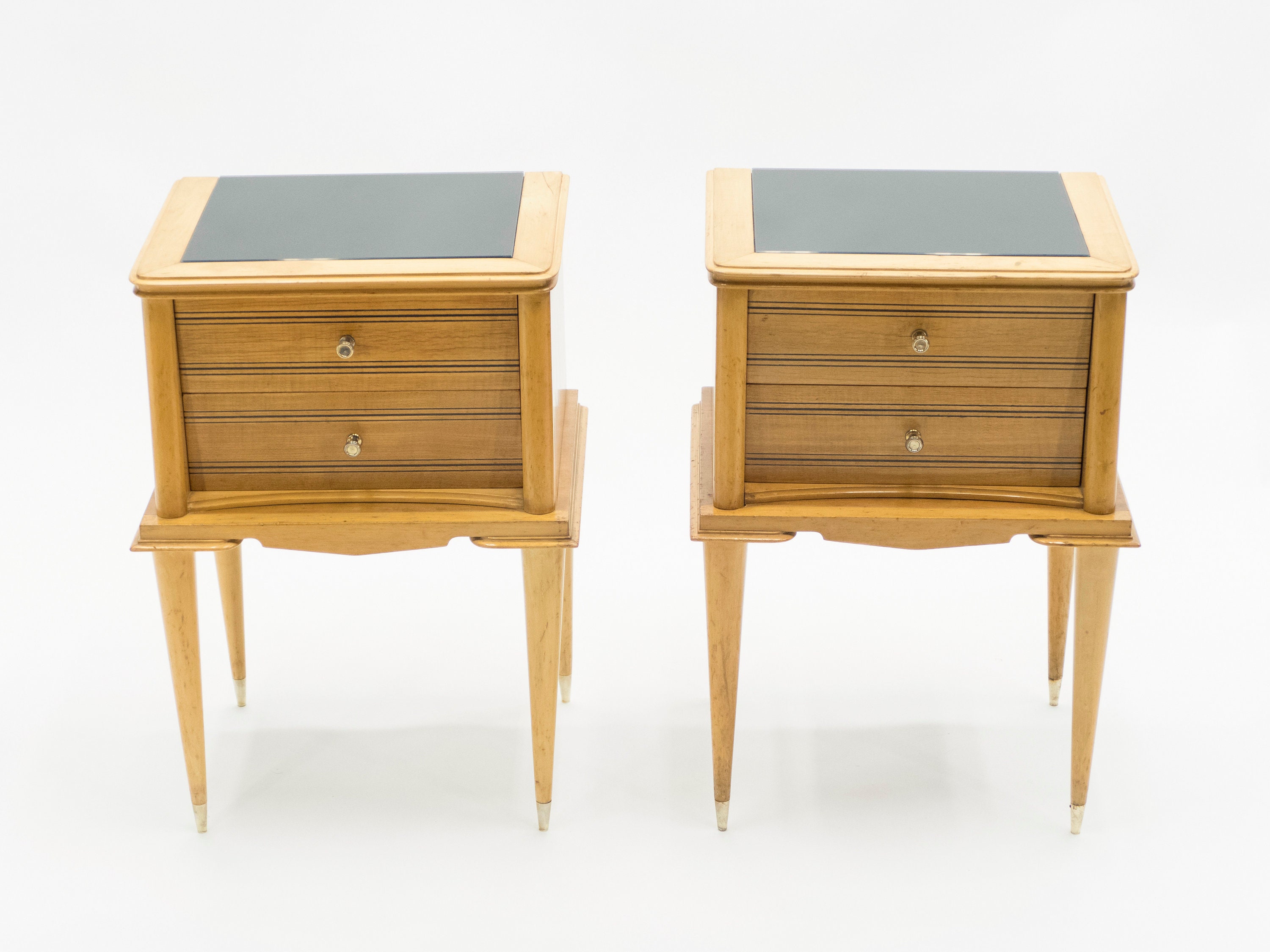 French Sycamore Night Stands 2 Drawers Attr. Suzanne Guiguichon 1950S
