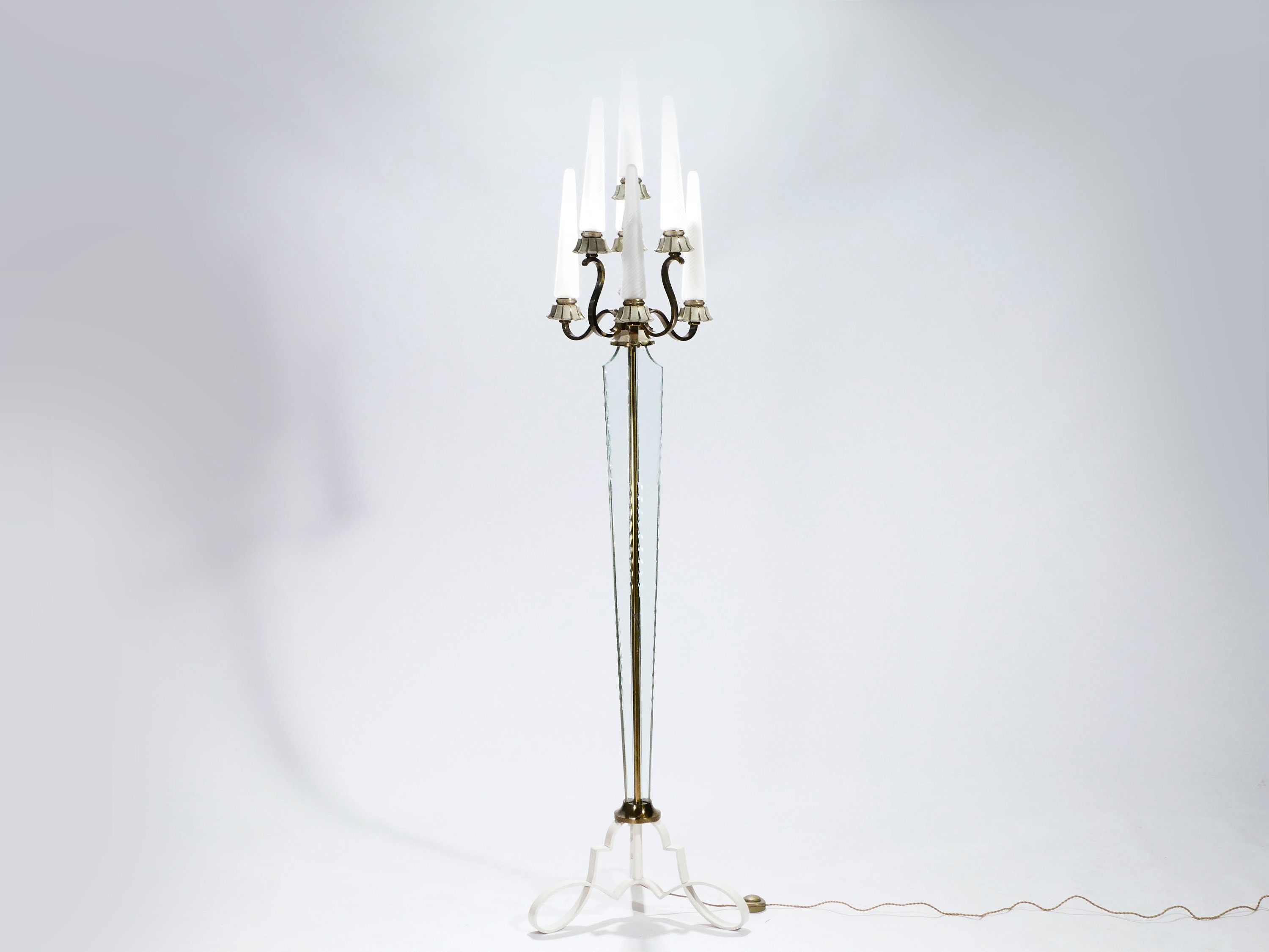 French Bronze & Crystal Floor Lamp By Sabino 1930S