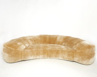 Croissant sofa by Raphael Raffel for Honore Paris in Mohair velvet 1970s