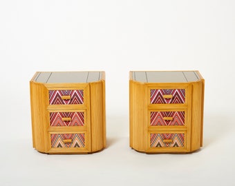 Pair of Italian Vivai Del Sud bamboo Missoni fabric night stands 1970s