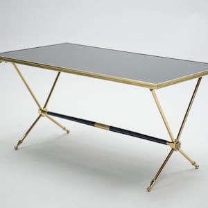 French Neoclassical Raphaël brass and opaline coffee table 1960s