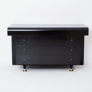 Pierre Cardin signed chest of drawers black lacquered and brass 1980s