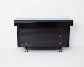 Pierre Cardin signed chest of drawers black lacquered and brass 1980s