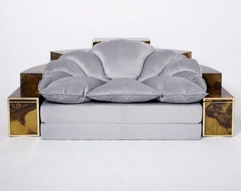 Unique Isabelle Richard Faure oxidized brass velvet sofa bed 1970s