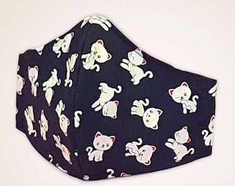 3 Layers Cats Face Mask, Filter Pocket, Adjustable Straps, 100% Cotton, Reusable Mask, Washable Mask.