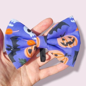 Halloween Dog/ Cat Bow, Halloween Pumpkins Dog Bow, Dog Bow Tie, Pet Neckwear, Purple Halloween Bow