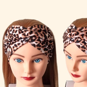 Wide Twist Leopard Headband, Ladies Stretchy Headband, Wide Ladies Headband, Wide Turban Headband, Knot Headband, Hippie Headband