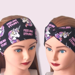 Twist Feeling Stabby Print Headband, Ladies Stretchy Headband, Wide Ladies Headband, Wide Turban Headband, Knot Headband, Unicorn Headband