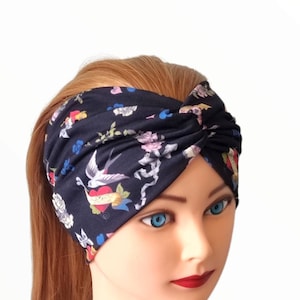 Wide Twist Tattoo Print Headband, Wide Ladies Headband, Wide Turban Headband, Wide Tattoo Headband, Hippie Headband