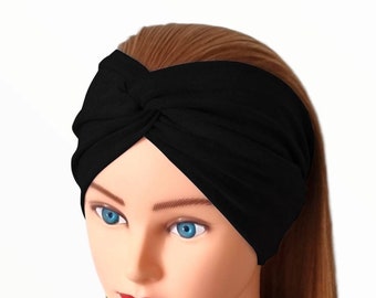 Wide Twist Black Headband, Ladies Stretchy Headband, Wide Ladies Headband, Wide Turban Headband, Wide Black Headband, Hippie Headband