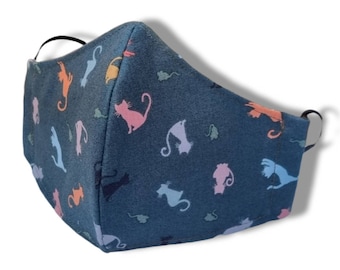 3 Layers Cats Face Mask, Filter Pocket, Adjustable Straps, 100% Cotton, Reusable Mask, Washable Mask.