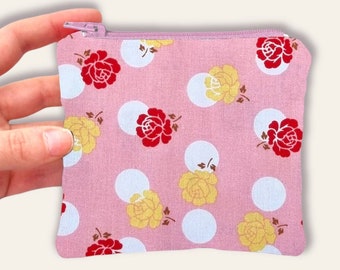 Roses Coin Purse, Pink Floral Coin Purse, Cute Flower Purse, Mini Purse, Coin Wallet, Fabric Coin Purse