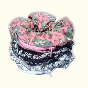 Stash Scrunchies, Cotton Stash Scrunchies, Cotton Scrunchies, Scrunchies, Zip Scrunchies, Paisley Stash Scrunchie, Hair Scrunchie