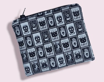 Monedero, monedero gótico, monedero para cartas del tarot, monedero con forma de calavera, mini monedero, cartera para monedas, mini neceser con cremallera, monedero de bruja, monedero con pentagrama