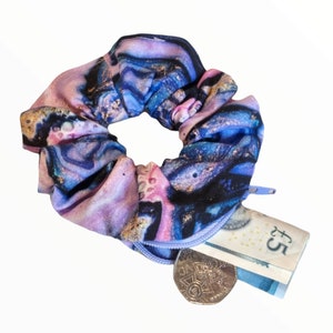 Marble Stash Scrunchies, 100% Cotton Stash Scrunchies, Cotton Scrunchies, Zipper Scrunchies,Zip Hair Scrunchie, Scrunchie Purse, Tie Dye