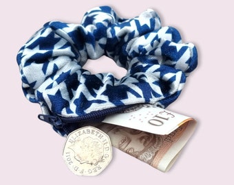 Velvet Stash Scrunchie, Houndstooth Velvet Stash Scrunchie, Zipper Scrunchie,  Hair Scrunchie