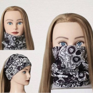 2 Lagen Gaiter Gesichtsbedeckung - Gesichtsmaske - Schlauchschal - Stirnband - Schlauchschal - Halsschal - Gothic Snood - Halloween Snood - Skulls Snood