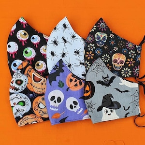 ADULT, TEEN, CHILD, 3 Layers, Filter Pocket, Fitted Face Mask, Adjustable Straps, Reusable, Halloween Mask, Face Mask, Spooky Face Mask