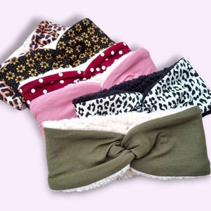 Ladies Sherpa Twist Headband, Earwarmers, Fleece Ear Warmer, Fleece Headband, Floral Headband, Pink Ear Warmer, Warm Headband