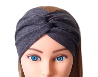 Wide Twist Plain Dark Grey Headband, Ladies Stretchy Headband, Wide Ladies Headband, Wide Turban Headband, Grey Headband, Hippie Headband