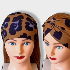 Wide Twist Mustard Leopard Headband, Ladies Stretchy Headband, Wide Ladies Headband, Wide Turban Headband, Knot Headband, Hippie Headband