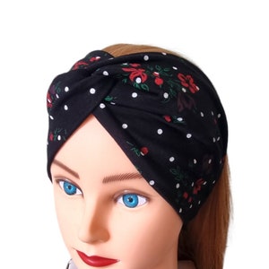 Wide Twist Ditzy Black Headband, Ladies Wide Stretchy Headband, Wide Ladies Headband, Wide Turban Headband, Knot Headband, Ditzy Floral