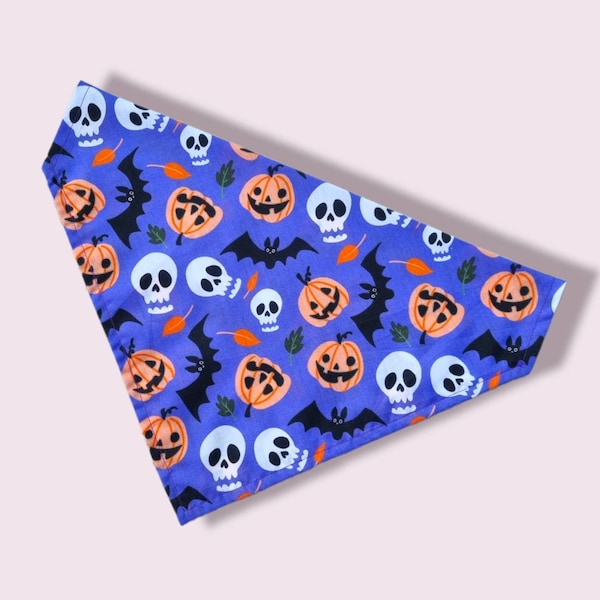 Purple Halloween Bandana, Halloween Dog Bandana, Over The Collar Bandana, Pumpkin Dog Bandana