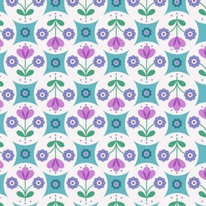 Lewis And Irene Fabric, Lewis and Irene Flower Child, 100% Cotton, Floral Circles On Blue