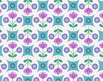 Lewis en Irene Stof, Lewis en Irene Flower Child, 100% katoen, bloemencirkels op blauw