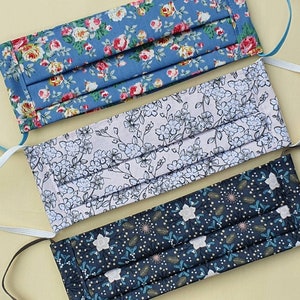 100% Cotton Floral Face Masks, Filter Pocket, 2 layers, Washable with adjustable elastic straps. Mens, ladies, teen, childrens sizes.