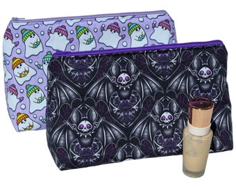HALLOWEEN Make Up Bag, Cotton Make Up Bag, Halloween Cosmetic Bag, Ghost Make up Bag, Bats Make Up Bag, Gothic Make Up Bag