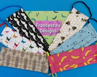 ADULTS, TEENS, CHILDRENS. Pleated Face Masks, Reusable, Washable, Filter Pocket, Adjustable Elastic Straps, 100% Cotton, Deluxe Collection