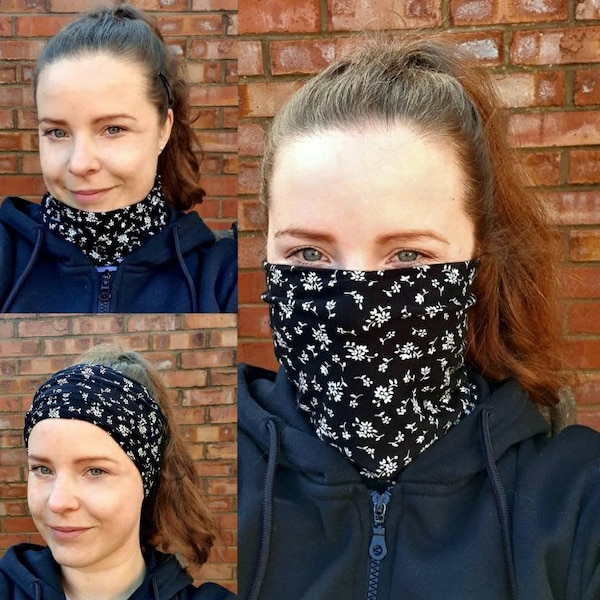 2 Layers Gaiter Face Covering - Face Mask - Snood - Headband - Snood Mask - Neck Gaiter