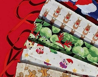 ADULTS - TEENS - CHILDRENS - Christmas Face Masks, 2 Layers Washable, Reusable, Filter Pocket, Adjustable Straps