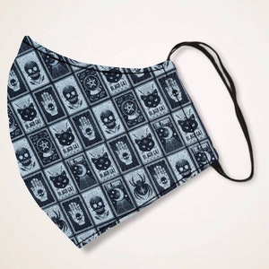 3 Lagen, Tarot Karte Gesichtsmaske, Filtertasche, verstellbare Träger, 100% Baumwolle, wiederverwendbare Maske, waschbare Maske, Hexen Gesichtsmaske