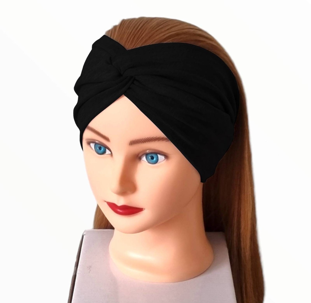 Wide Twist Black Headband, Ladies Stretchy Headband, Wide Ladies