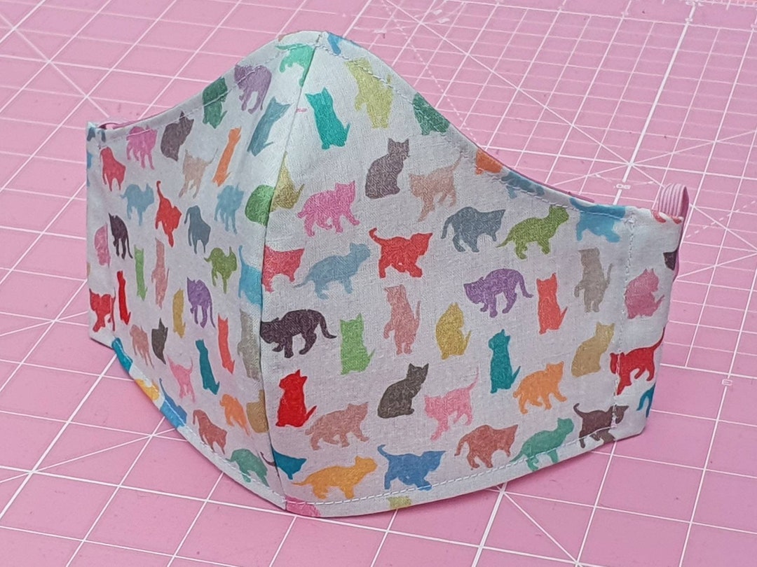 3 Layers Cats Face Mask, Filter Pocket, Adjustable Straps, 100 Cotton