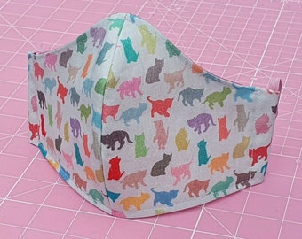 3 Layers Cats Face Mask, Filter Pocket, Adjustable Straps, 100% Cotton, Reusable Mask, Washable Mask.