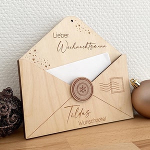 Personalisierbarer Briefumschlag aus Holz | Wunschzettel an das Christkind & den Weihnachtsmann | Weihnachtsbrief Wunschliste Geschenkidee